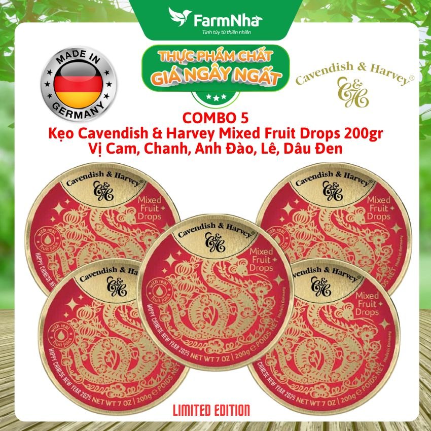 (Combo 5) Kẹo Cavendish & Harvey Mixed Fruit 200g Con Rắn Hộp Thiếc -Kẹo Đức với Phiên Bản Đặc Biệt