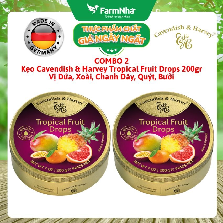(Combo 2) Kẹo trái cây Cavendish & Harvey vị TROPICAL FRUIT 200gr - Hương vị tự nhiên tuyệt vời từ Đức