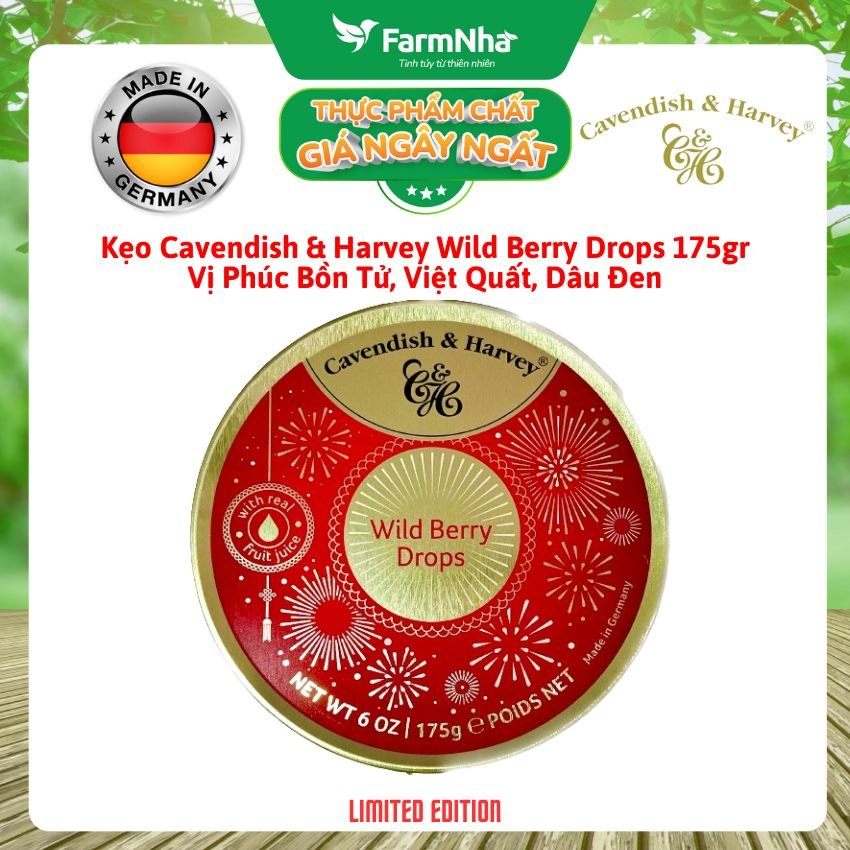Kẹo Cavendish & Harvey Wild Berry 175g Pháo Hoa Hộp Thiếc - Kẹo Đức Phiên Bản Đặc Biệt 
