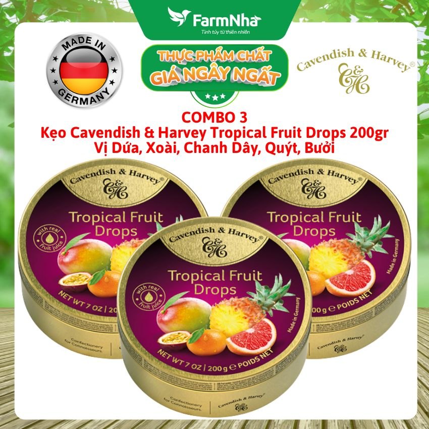 (Combo 3) Kẹo trái cây Cavendish & Harvey vị TROPICAL FRUIT 200gr - Hương vị tự nhiên tuyệt vời từ Đức
