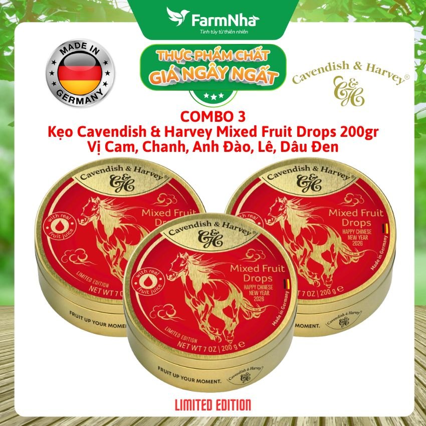 (Combo 3) Kẹo Cavendish & Harvey Mixed Fruit 200g Con Ngựa Hộp Thiếc - Kẹo Đức Phiên Bản Đặc Biệt
