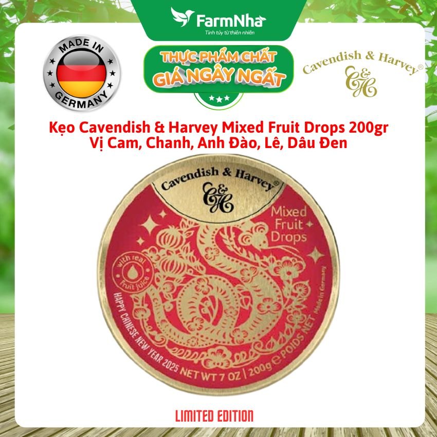 Kẹo Cavendish & Harvey Mixed Fruit 200g Con Rắn Hộp Thiếc -Kẹo Đức với Phiên Bản Đặc Biệt 
