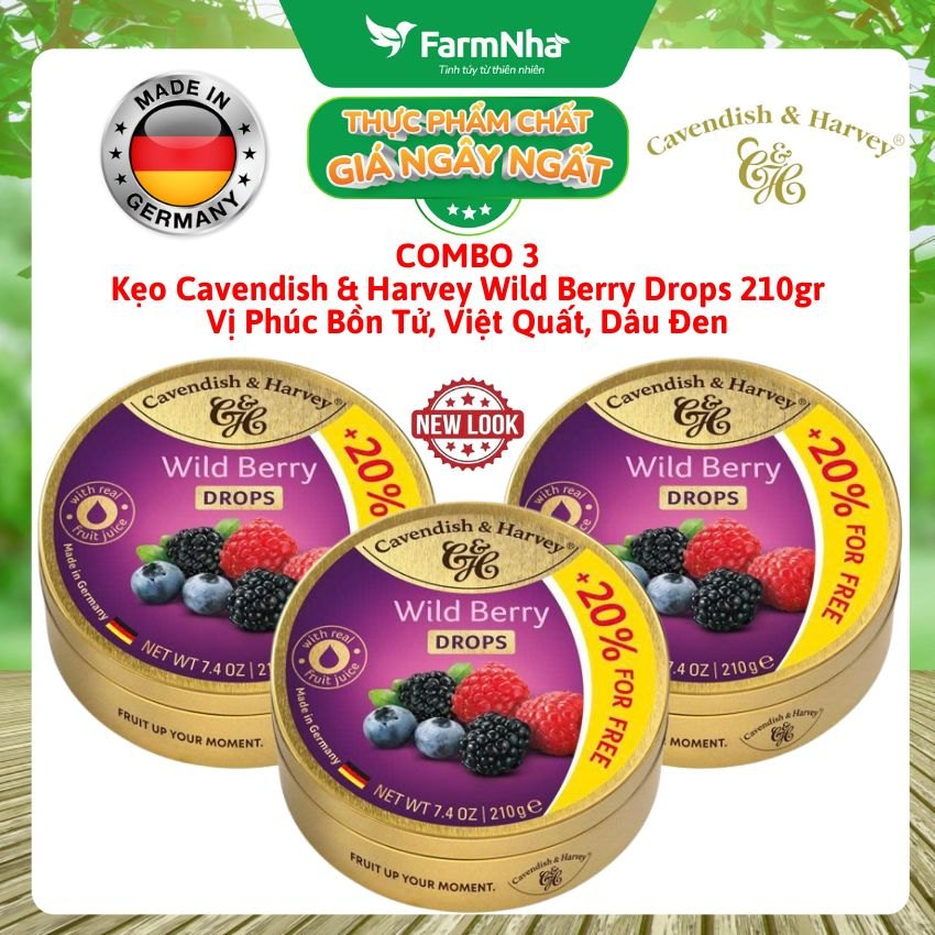 (Combo 3) Kẹo Cavendish & Harvey Wild Berry 210g Hộp Thiếc - Kẹo Đức vị Trái Cây Tự Nhiên