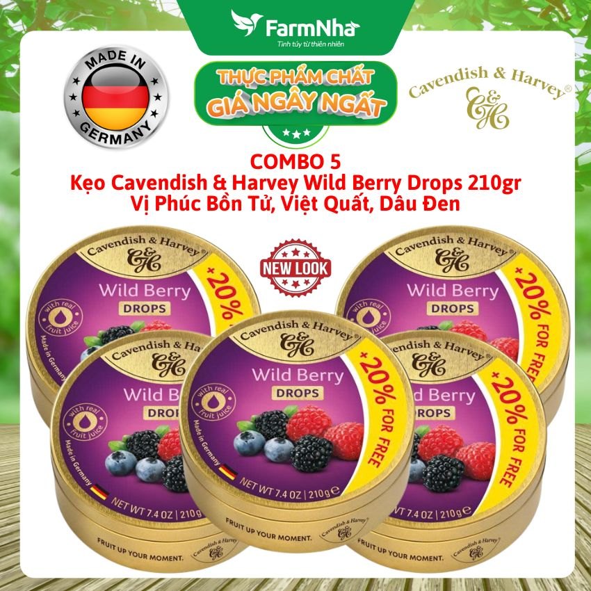 (Combo 5) Kẹo Cavendish & Harvey Wild Berry 210g Hộp Thiếc - Kẹo Đức vị Trái Cây Tự Nhiên