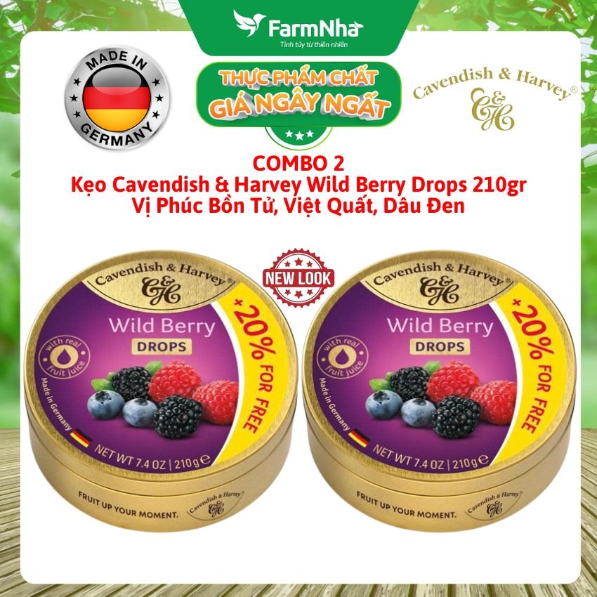 (Combo 2) Kẹo Cavendish & Harvey Wild Berry 210g Hộp Thiếc - Kẹo Đức vị Trái Cây Tự Nhiên