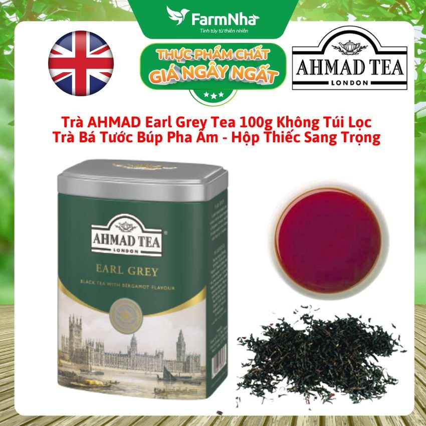 Trà Ahmad Earl Grey Tea 100g Hộp Thiếc Pha Ấm - Trà Bá Tước Với Hương Cam Bergamot Tinh Túy