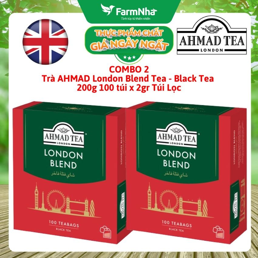 (Combo 2) Trà Ahmad London Blend 200g 100x2g Túi Lọc - Hương vị trà đen cổ điển kiểu Anh