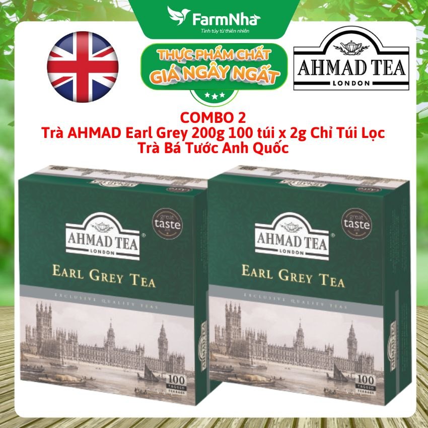 (Combo 2) Trà Ahmad Earl Grey Tea 200g 100 túix2g Chỉ Túi Lọc - Trà Bá Tước Hương Cam Bergamot Tuyệt Vời