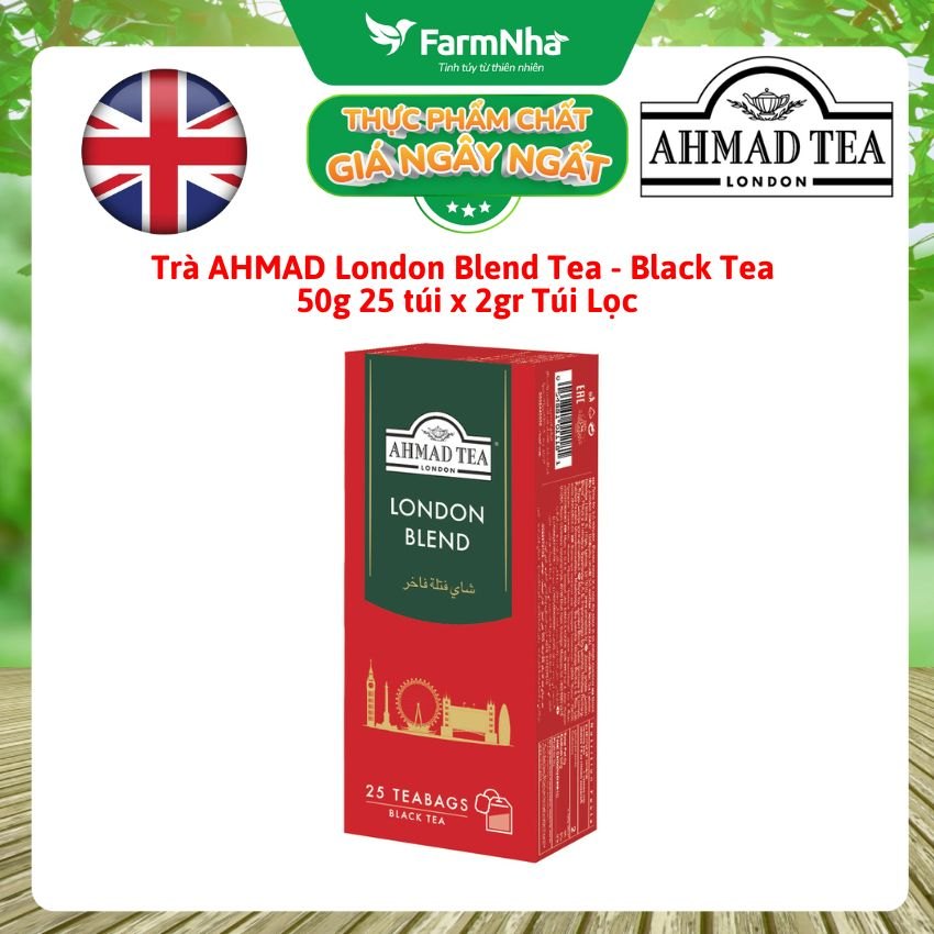 Trà Ahmad London Blend 50g 25x2g Túi Lọc - Hương vị trà đen cổ điển kiểu Anh