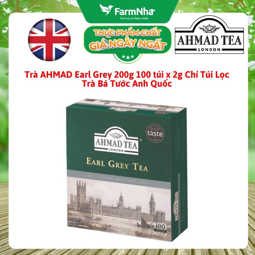 Trà Ahmad Earl Grey Tea 200g 100 túix2g Chỉ Túi Lọc - Trà Bá Tước Hương Cam Bergamot Tuyệt Vời
