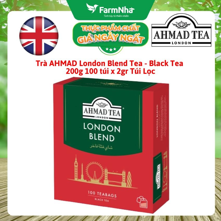 Trà Ahmad London Blend 200g 100x2g Túi Lọc - Hương vị trà đen cổ điển kiểu Anh
