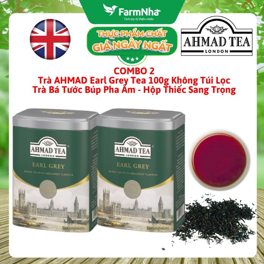 (Combo 2) Trà Ahmad Earl Grey Tea 100g Hộp Thiếc Pha Ấm - Trà Bá Tước Với Hương Cam Bergamot Tinh Túy