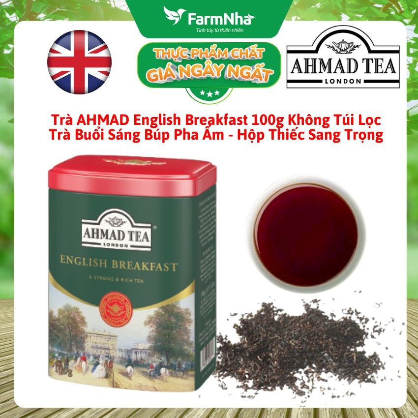 Trà Ahmad English Breakfast Tea 100g Hộp Thiếc Pha Ấm - Trà Búp Tăng Năng Lượng, Tỉnh Táo
