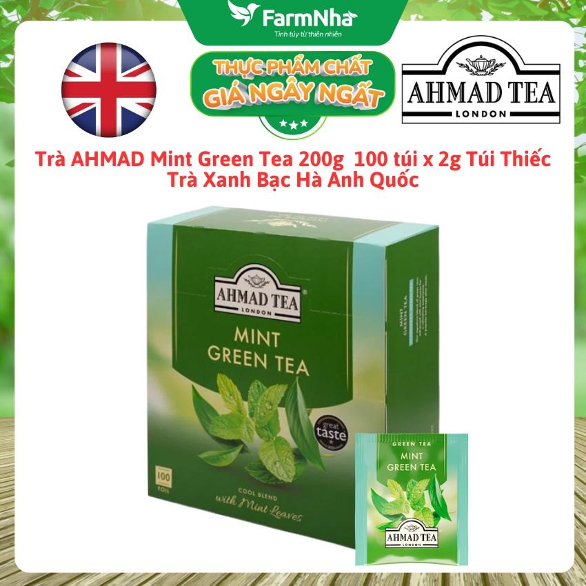 Trà Ahmad Mint Green Tea 200g 100x2g Túi Thiếc – Trà Xanh Bạc Hà Tươi Mát và Sảng Khoái