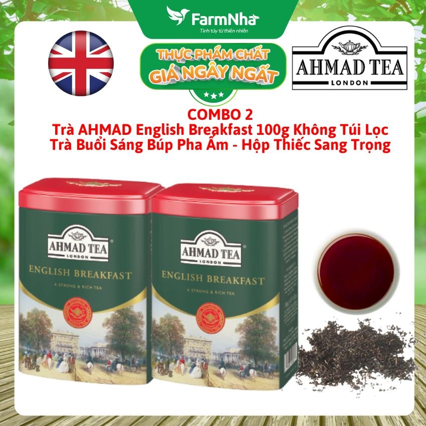 (Combo 2) Trà Ahmad English Breakfast Tea 100g Hộp Thiếc Pha Ấm - Trà Búp Tăng Năng Lượng, Tỉnh Táo