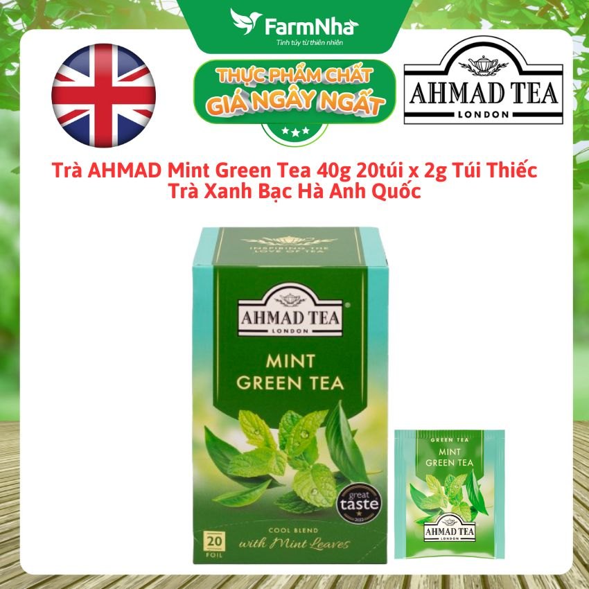 Trà Ahmad Mint Green Tea 40g 20x2g Túi Thiếc – Trà Xanh Bạc Hà Tươi Mát và Sảng Khoái