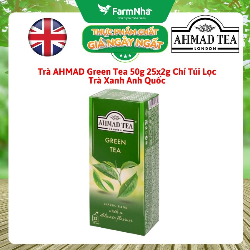 Trà Xanh Ahmad Green Tea 50g 25x2g Chỉ Túi Lọc – Hương Vị Thanh Khiết & Tinh Tế
