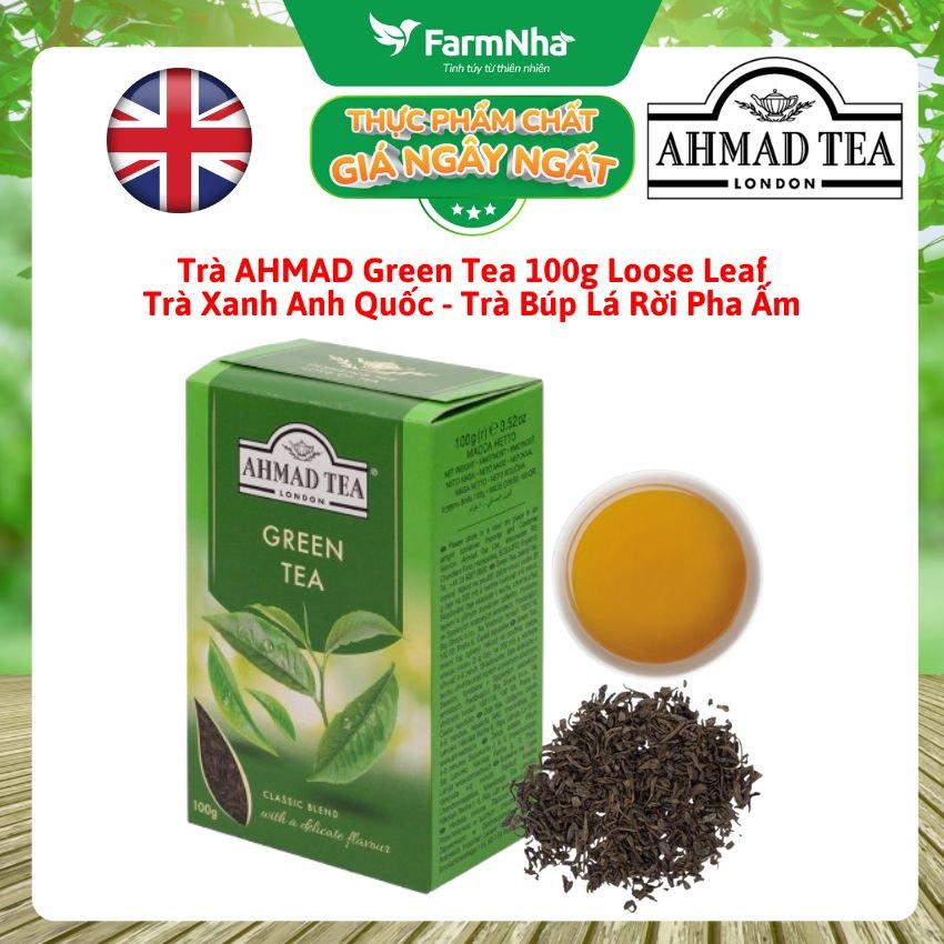 Trà Ahmad Green Tea 100g Hộp Giấy Pha Ấm - Trà Búp Lá Rời Thanh Mát Tự Nhiên