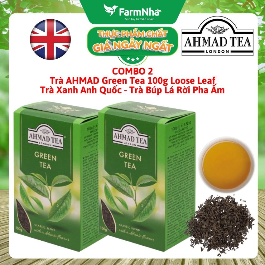 (Combo 2) Trà Xanh Ahmad Green Tea 100g Hộp Giấy Pha Ấm - Trà Búp Lá Rời Thanh Mát Tự Nhiên