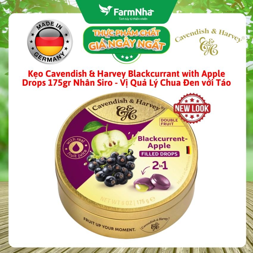 Kẹo Cavendish & Harvey BLACKCURRANT WITH APPLE FILLING 175g Nhân Siro Hộp Thiếc - Kẹo Đức Trái Cây