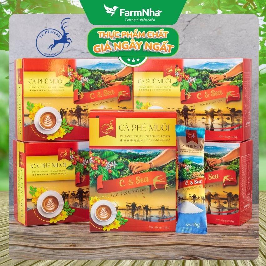 (Combo 5) Cà Phê Muối C & Sea 128gr Hộp 8góix16g Hòa Tan Le Plateau - Đậm Đà Mặn Mà Vị Biển