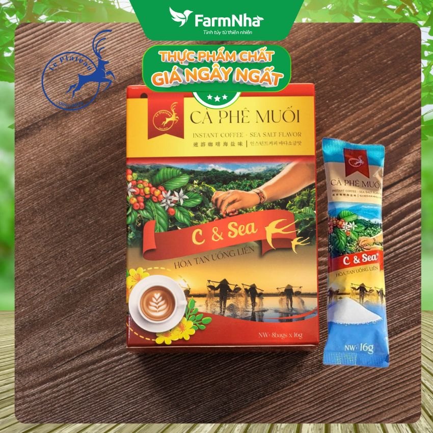 (Combo 5) Cà Phê Muối C & Sea 128gr Hộp 8góix16g Hòa Tan Le Plateau - Đậm Đà Mặn Mà Vị Biển