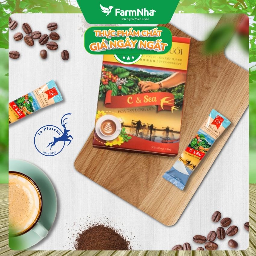 (Combo 5) Cà Phê Muối C & Sea 128gr Hộp 8góix16g Hòa Tan Le Plateau - Đậm Đà Mặn Mà Vị Biển