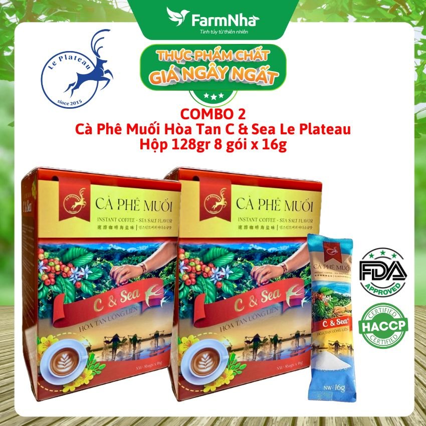 (Combo 2) Cà Phê Muối Hòa Tan C & Sea Le Plateau Hộp 128g 8 góix16g - Vị Thơm Béo Mặn Mà Muối Biển