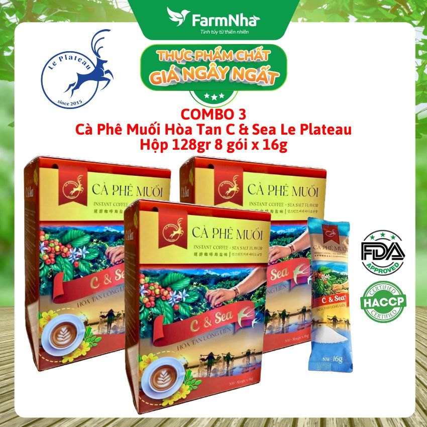 (Combo 3) Cà Phê Muối Hòa Tan C & Sea Le Plateau Hộp 128g 8 góix16g - Vị Thơm Béo Mặn Mà Muối Biển