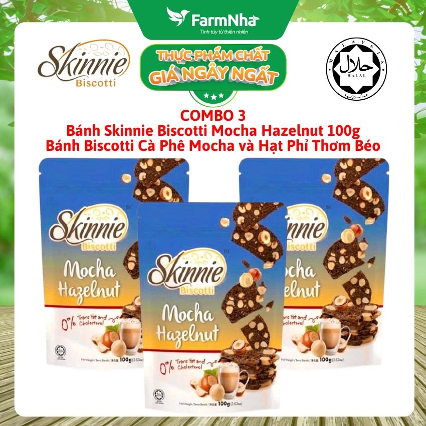 (Combo 3) Bánh Skinnie Biscotti Mocha Hazelnut 100g - Mocha Cà Phê Đậm Đà & Hạt Phỉ Béo Nhẹ