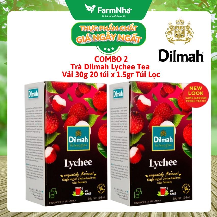 (Combo 2 Hộp) Trà Dilmah Lychee Hương Vải túi lọc 30g 20 túi x 1.5g - Tinh hoa trà Sri Lanka