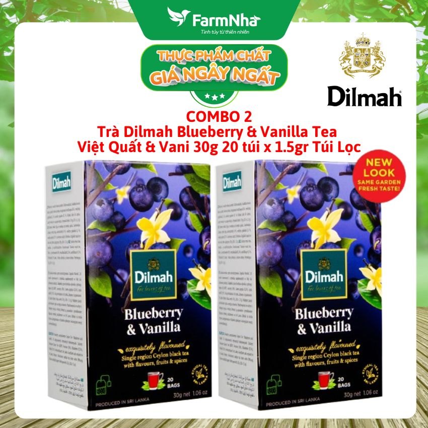 (Combo 2) Trà Dilmah Blueberry & Vanilla Hương việt quất & vanilla túi lọc 30g 20 túi x 1.5g - TInh hoa trà Sri Lanka