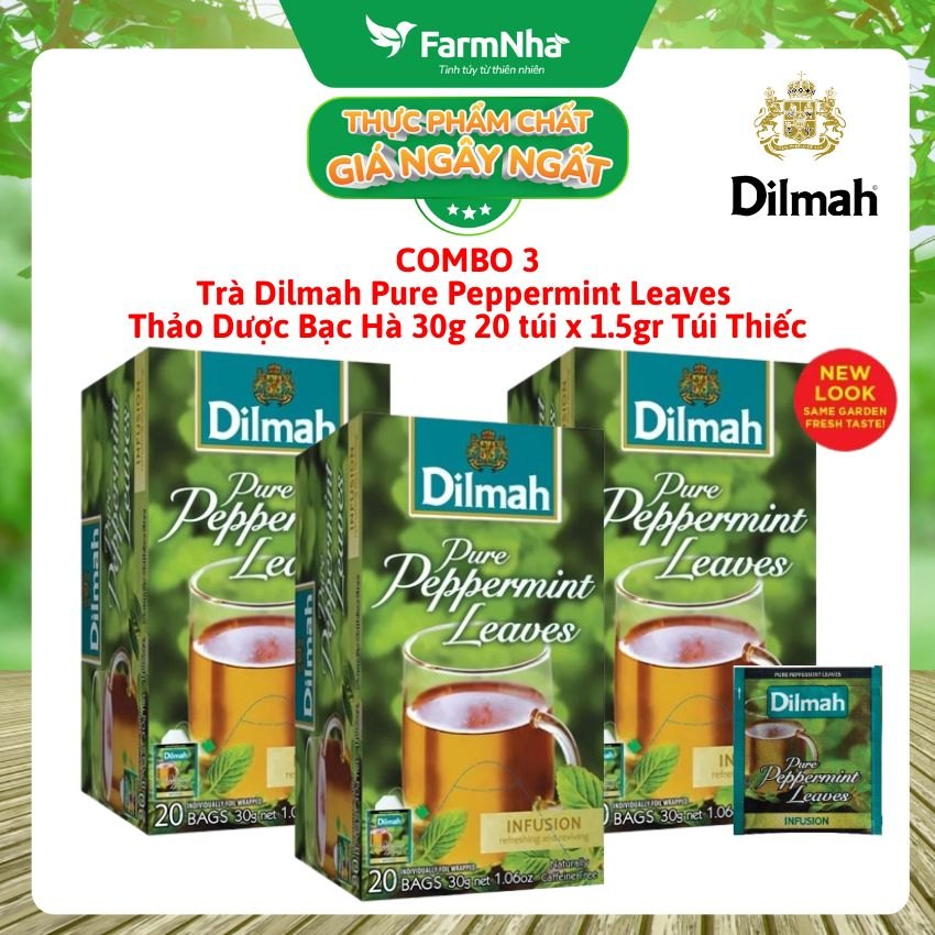 (Combo 3) Trà Dilmah Pure Peppermint 30g 20 Túix1.5g Túi Bạc Riêng Biệt – Trà Thảo Dược Bạc Hà Thư Giãn Tinh Thần