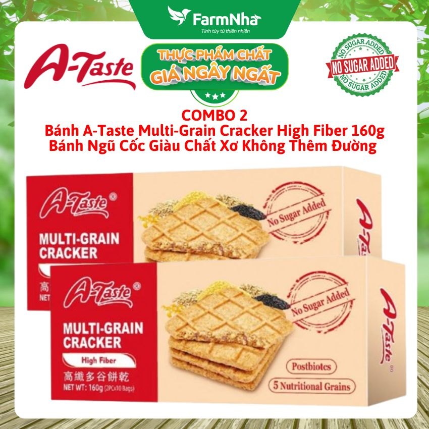 (Combo 2) Bánh A-Taste Multi-Grain Cracker High Fiber 160g - Ngũ Cốc Giàu Chất Xơ Không Thêm Đường
