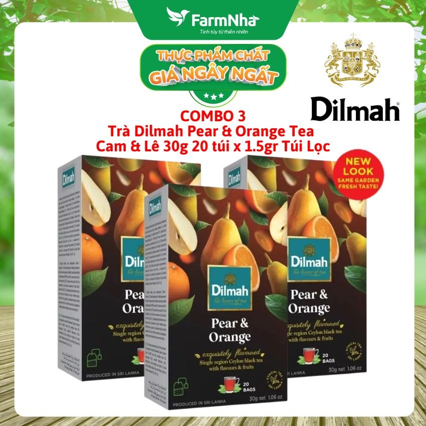(Combo 3) Trà Dilmah Pear & Orange 30g 20 túi x 1.5g Hương Cam Lê - Tinh hoa trà Sri Lanka