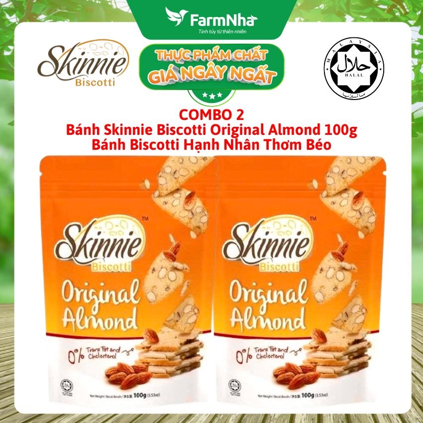 (Combo 2) Bánh Skinnie Biscotti Original Almond 100g - Biscotti Hạnh Nhân Truyền Thống Thơm Béo
