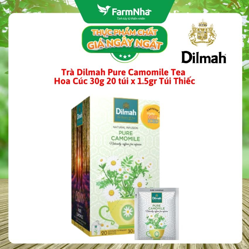 Trà Dilmah Pure Camomile 30g 20 Túix1.5g Túi Bạc Riêng Biệt – Thảo Dược Hoa Cúc Thư Giãn Tinh Thần