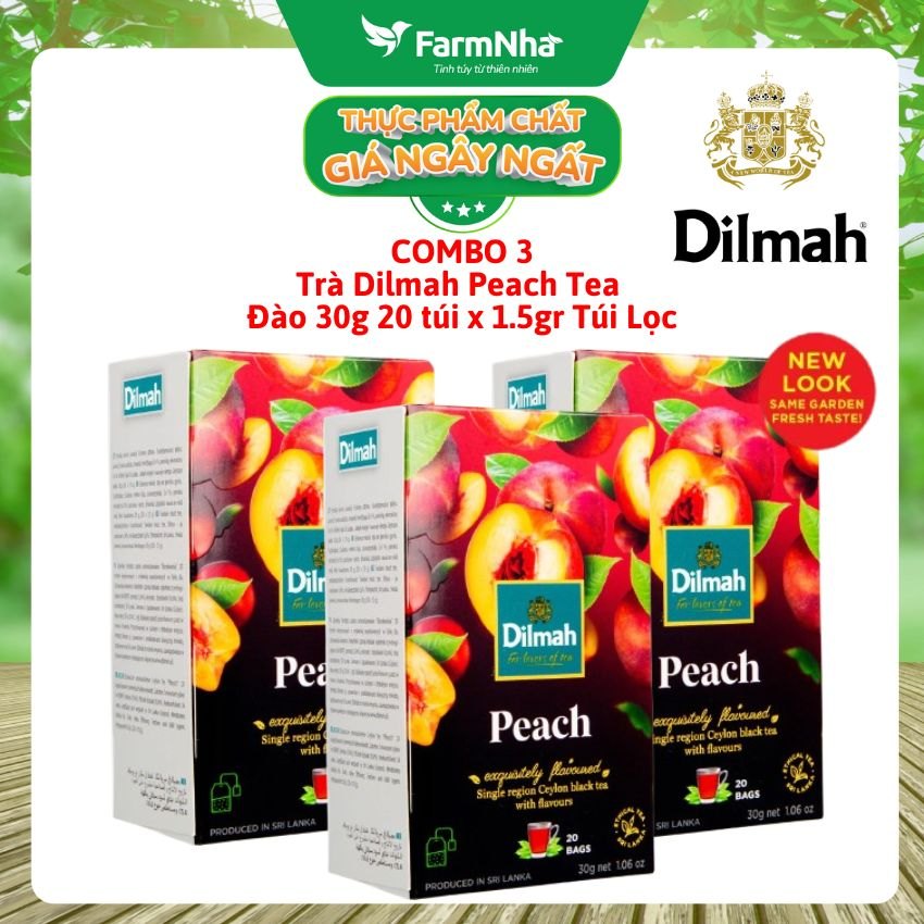 (Combo 3) Trà Dilmah Peach hương Đào túi lọc 30g 20 túi x 1.5g - Tinh hoa trà Sri Lanka
