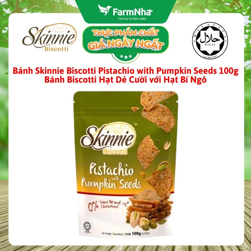 Bánh Skinnie Biscotti Pistachio Pumpkin Seeds 100g - Hạt Dẻ Cười với Hạt Bí Ngô