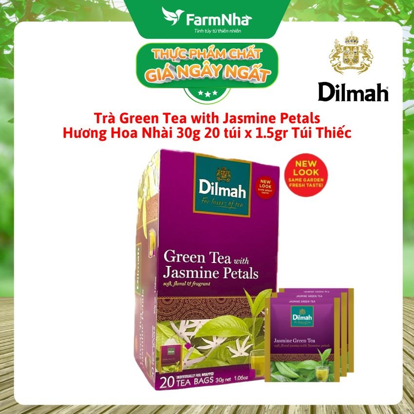 Trà Dilmah Green Tea with Jasmine Petals 30g 20 Túix1.5g Túi Bạc Riêng Biệt - Hương Nhài Dịu Dàng Tự Nhiên