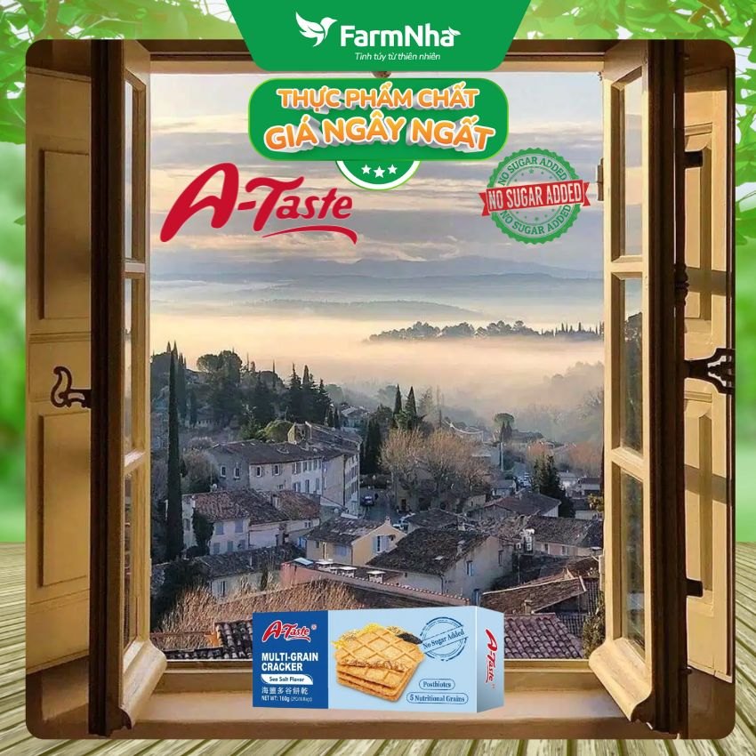 (Combo 3) Bánh A-Taste Multi-Grain Cracker Sea Salt Flavor 160g - Ngũ Cốc Vị Muối Biển Không Thêm Đường
