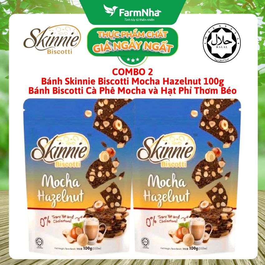 (Combo 2) Bánh Skinnie Biscotti Mocha Hazelnut 100g - Mocha Cà Phê Đậm Đà & Hạt Phỉ Béo Nhẹ