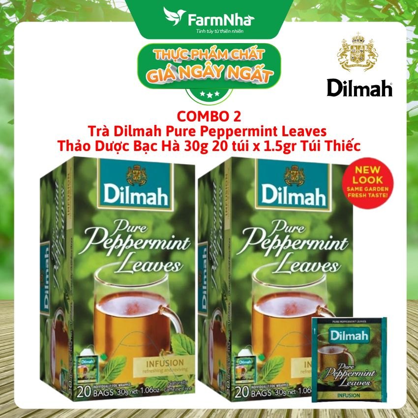 (Combo 2) Trà Dilmah Pure Peppermint 30g 20 Túix1.5g Túi Bạc Riêng Biệt – Trà Thảo Dược Bạc Hà Thư Giãn Tinh Thần