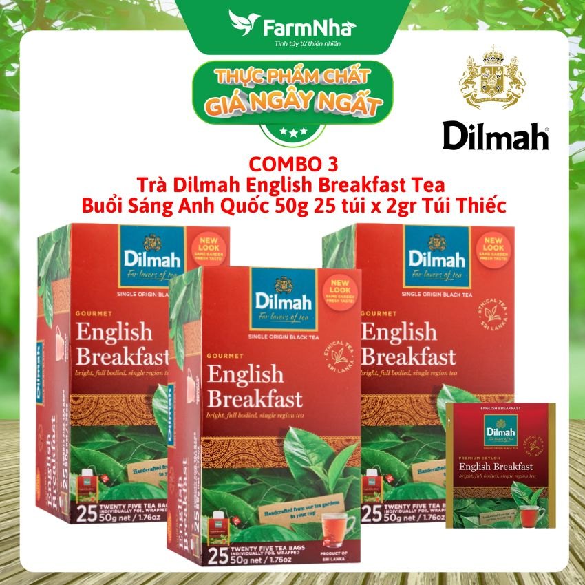 (Combo 3) Trà Dilmah English Breakfast Tea 50g 25 Túix2g Túi Thiếc – Trà Buổi Sáng Anh Quốc Tuyệt Vời