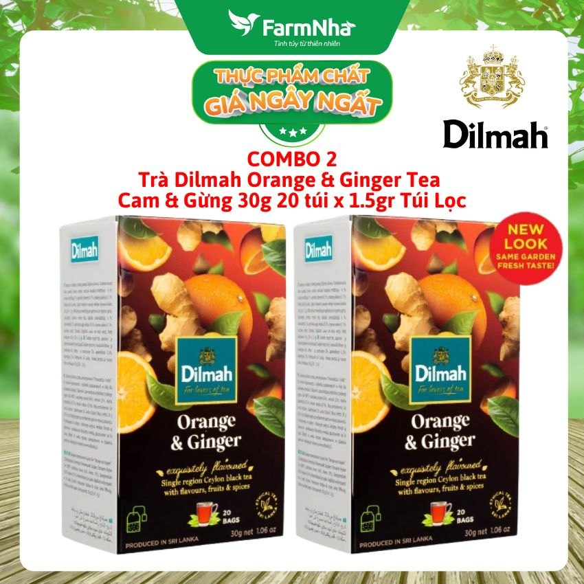 (Combo 2 Hộp) Trà Dilmah Orange & Ginger Vị Cam Gừng túi lọc 30g 20 túi x 1.5g - Tinh hoa trà Sri Lanka