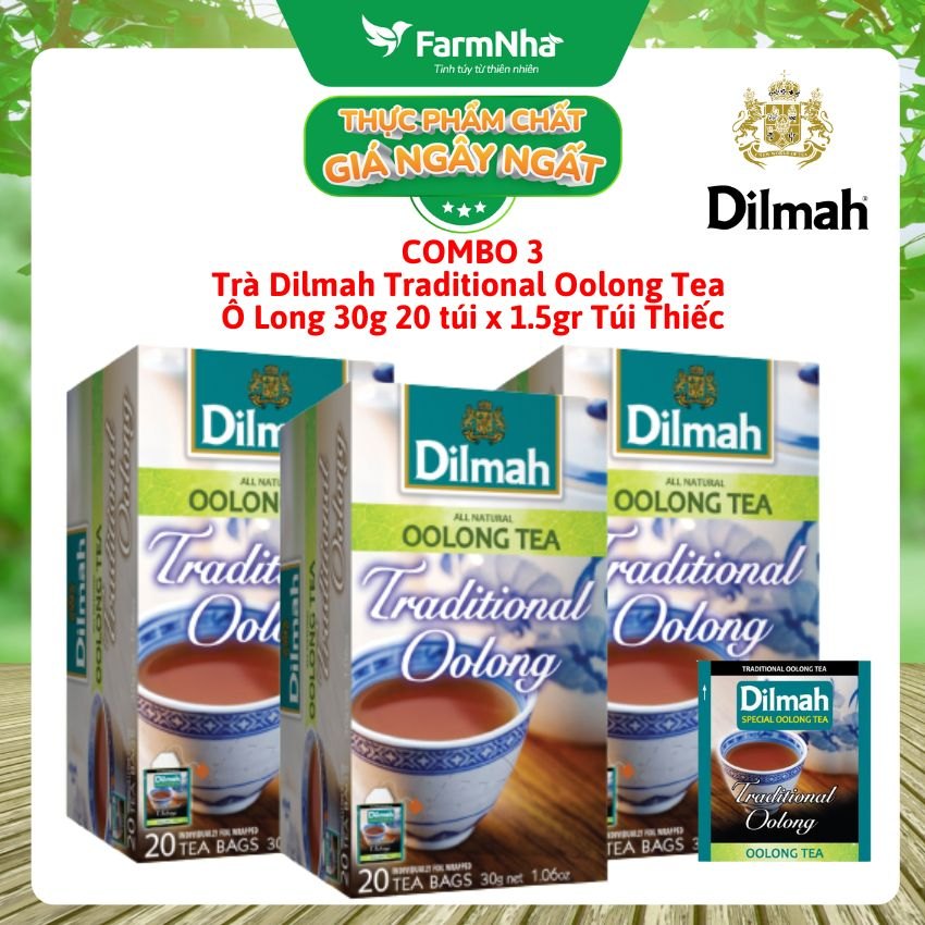 (Combo 3) Trà Dilmah Traditional Oolong Tea All Natural 30g 20 Túix1.5g Túi Bạc Riêng Biệt – Trà Ô Long Hương Vị Tự Nhiên Đậm Đà