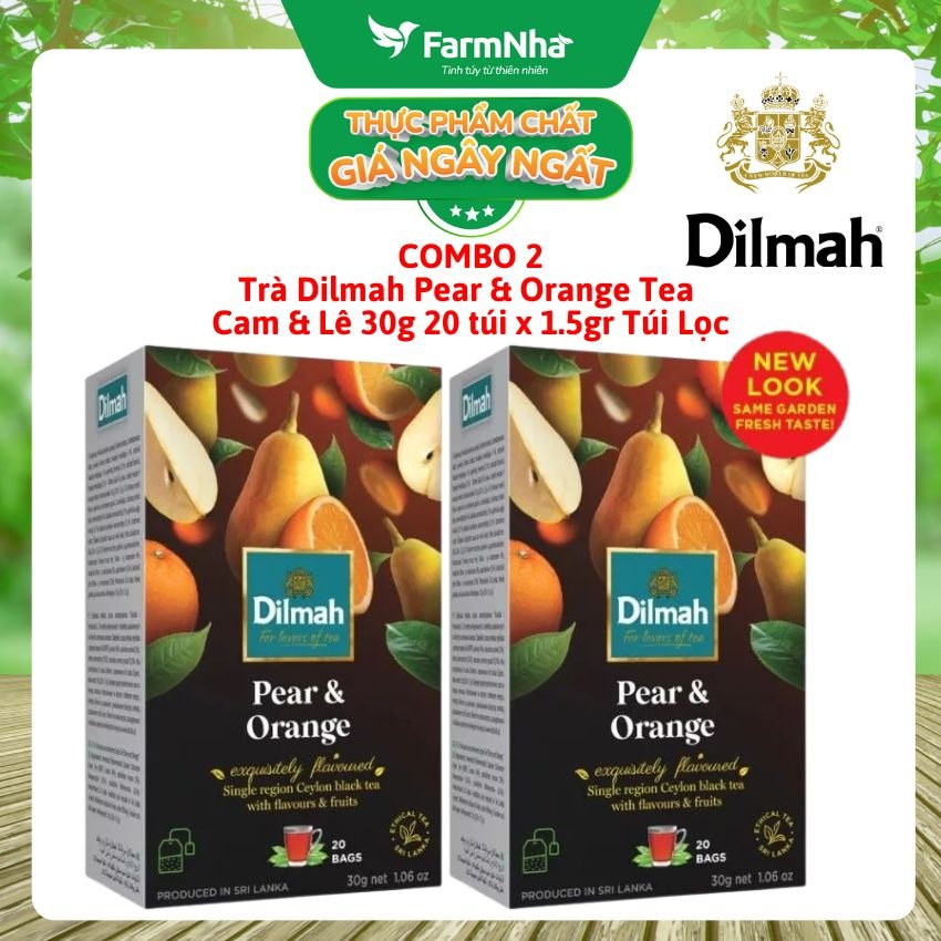 (Combo 2 hộp) Trà Dilmah Pear & Orange 30g 20 túi x 1.5g Hương Cam Lê - Tinh hoa trà Sri Lanka
