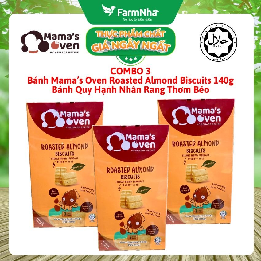 (Combo 3) Bánh Mama's Oven Roasted Almond Biscuits 140g - Bánh Quy Hạnh Nhân Rang Thơm Giòn