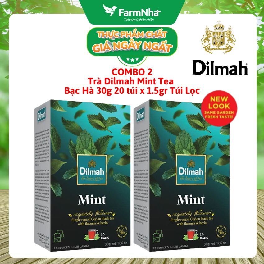 (Combo 2 Hộp) Trà Dilmah Mint vị Bạc Hà túi lọc 30g 20 túi x 1.5g - Tinh hoa trà Sri Lanka