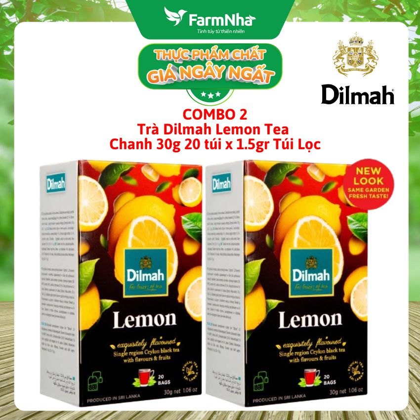 (Combo 2 Hộp) Trà Dilmah Lemon 30g túi lọc 20 x 1.5g - Hương vị trà chanh tươi mát và nguyên chất, tinh hoa trà Sri Lanka